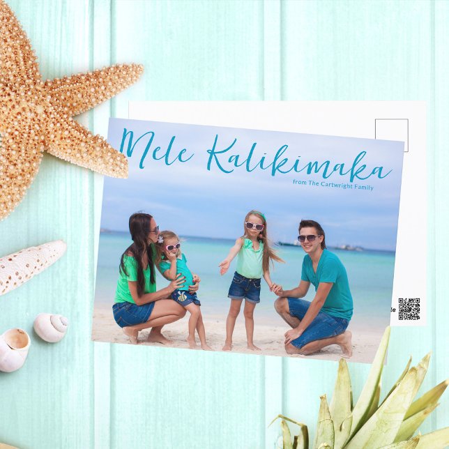 Chic Mele Kalikimaka Full Family Photo Tropical Postcard (Creator Uploaded)