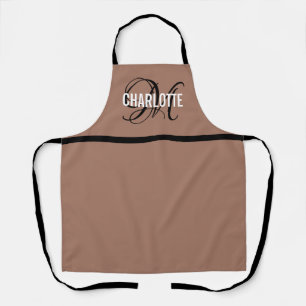 Chic mellow brown monogram name apron