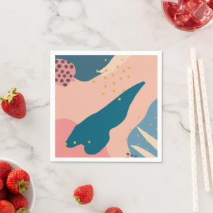 Chic Memphis Style Abstract Gold Pink & Teal Paper Napkin
