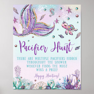 Chic Mermaid Pacifier Hunt Baby Shower Game Sign