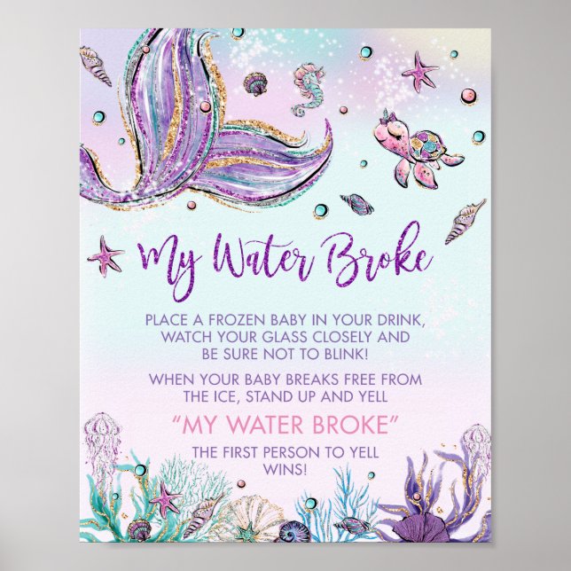 Chic Mermaid Tail Baby Shower My Water Broke Game  Poster (Front)