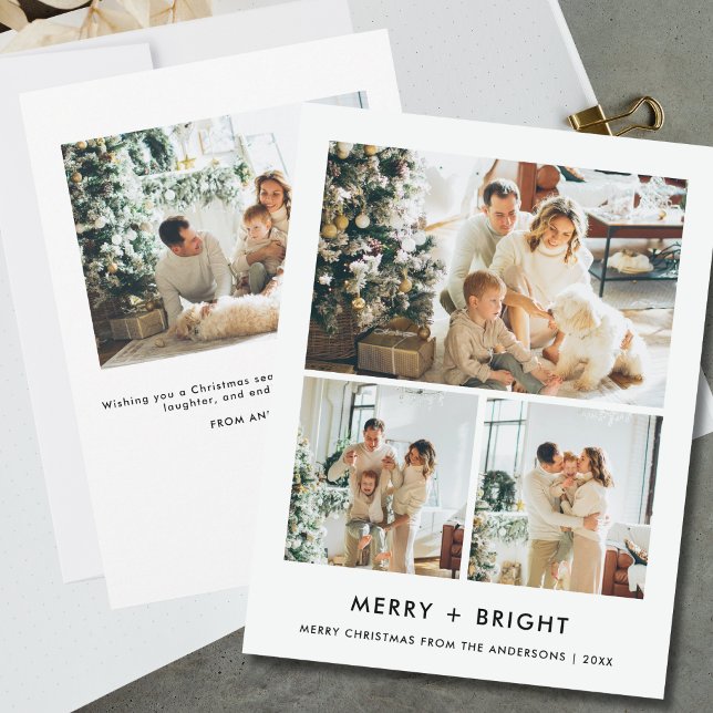 Chic Merry and Bright Christmas MInimalist Photo Holiday Card (Creator Uploaded)