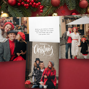 Chic Merry Christmas Calligraphy Script Photo Tri-Fold Card