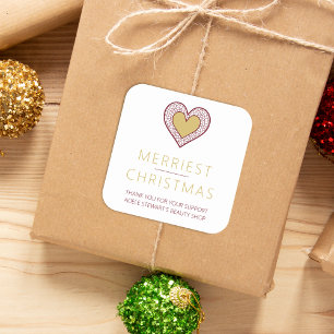 Chic Merry Christmas Gold Heart Lace Effect Thanks Square Sticker