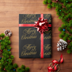 Chic Merry Christmas golden Handwritten script  Wrapping Paper