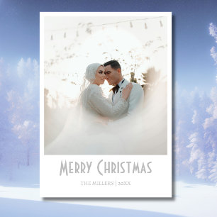 Chic Merry Christmas Newlywed Photo Light Gray Holiday Card