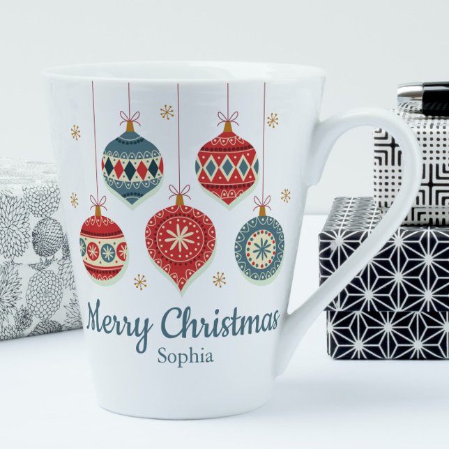Chic Merry Christmas Ornaments Personalised Latte Mug (Creator Uploaded)