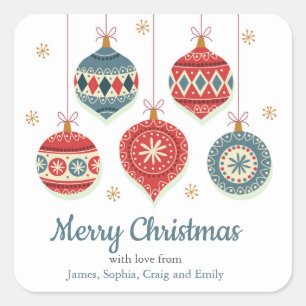 Chic Merry Christmas Ornaments Personalised Square Sticker