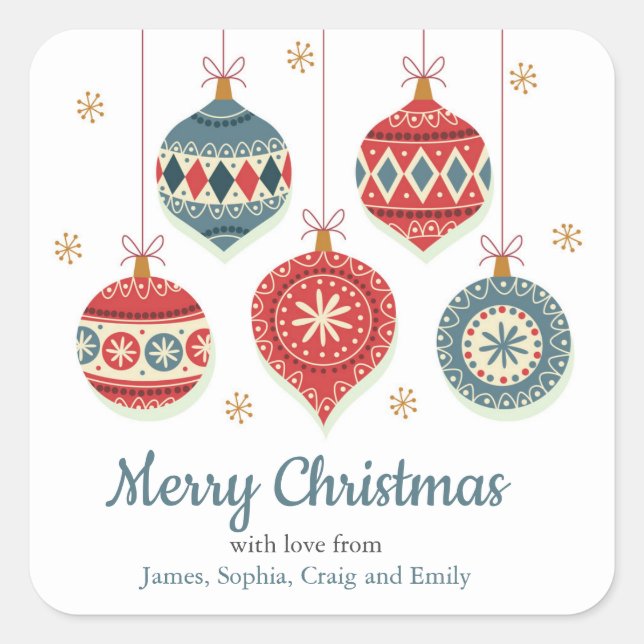 Chic Merry Christmas Ornaments Personalised Square Sticker (Front)