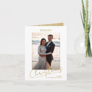 Chic Merry Christmas Script Folded Photo Holiday Card