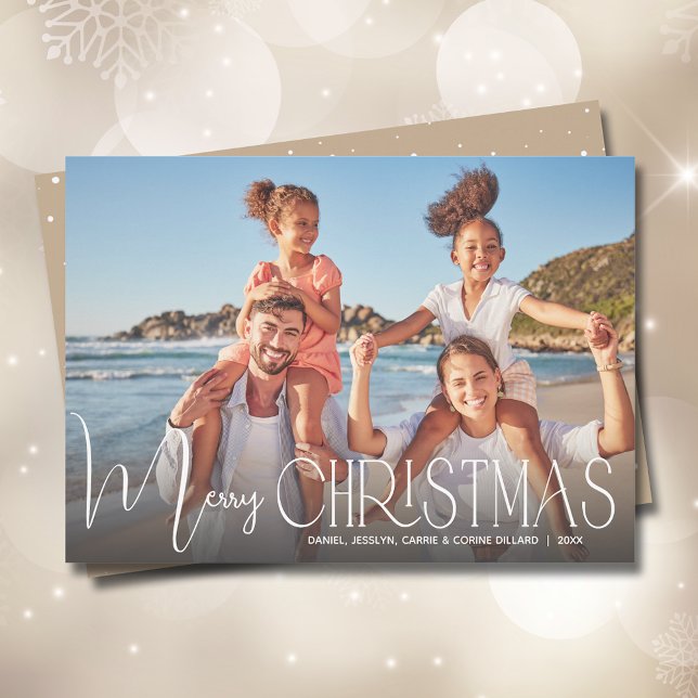 Chic Merry Christmas Script Photo Holiday Card (Creator Uploaded)