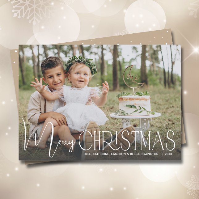 Chic Merry Christmas Script Photo Holiday Card (Creator Uploaded)