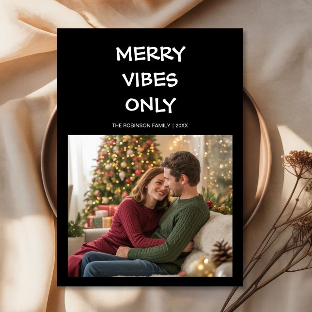 Chic Merry Vibes Only Flat Holiday Card for Couple (Creator Uploaded)