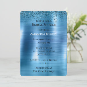 Chic Metallic Aqua Blue Glitter Bridal Shower Invitation