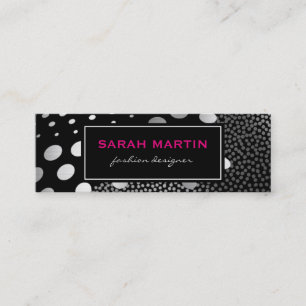 Chic Metallic Dots Pattern Black Label Mini Business Card