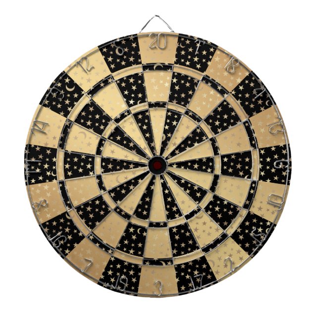 Chic Metallic Gold Stars Moons Black Dartboard (Front)