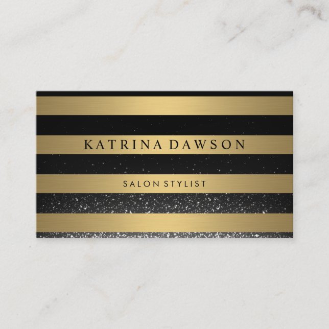 Chic Metallic Gold Stripes Confetti Glow Business Card (Front)