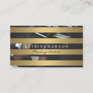 Chic Metallic Gold Stripes Makeup Brushes Business Card