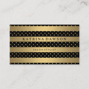 Chic Metallic Gold Stripes with Polka Dots Business Card