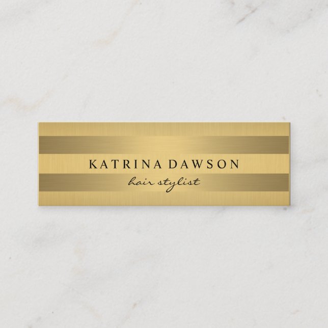 Chic Metallic Gold with Subtle Stripes Mini Business Card (Front)