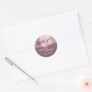 Chic Metallic Rose Gold Script Wedding Thank You Classic Round Sticker
