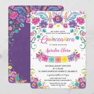 Chic Mexican Floral Flowers Quinceañera 15 Anos  Invitation