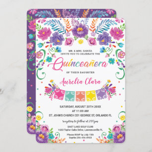 Chic Mexican Floral Flowers Quinceañera 15 Anos  Invitation