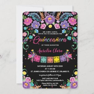 Chic Mexican Floral Quinceañera 15 Anos Birthday Invitation