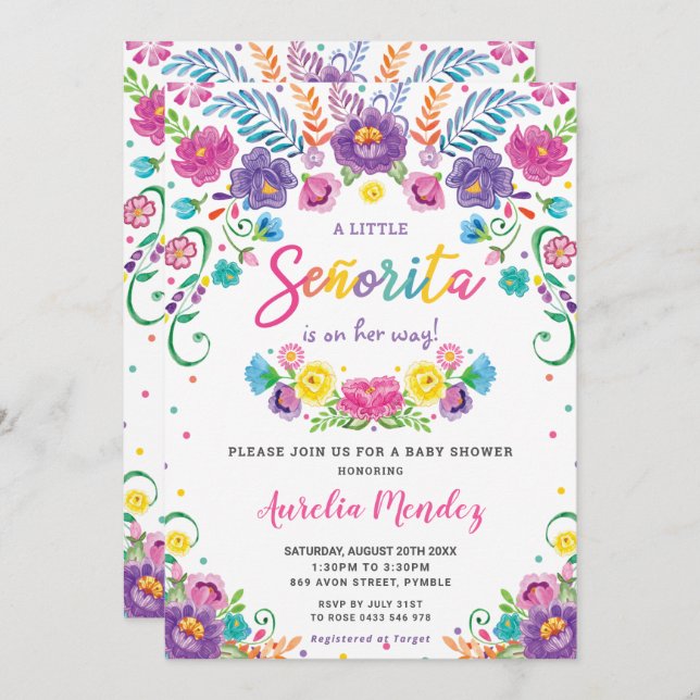 Chic Mexican Floral Senorita Baby Shower Girl Invitation (Front/Back)