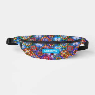 Chic Mexican talavera blue purple tiles monogram Bum Bags