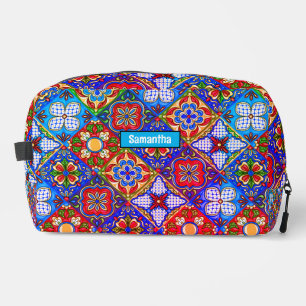 Chic Mexican talavera blue purple tiles monogram Dopp Kit