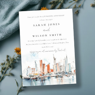 Chic Miami Florida Skyline Wedding Anniversary  Invitation