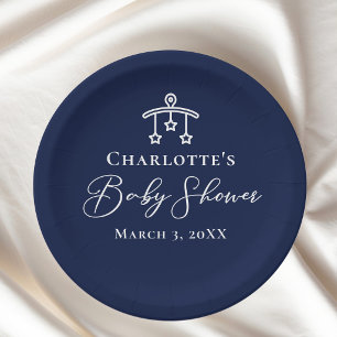 Chic Midnight Blue Baby Shower Personalised Party Paper Plate