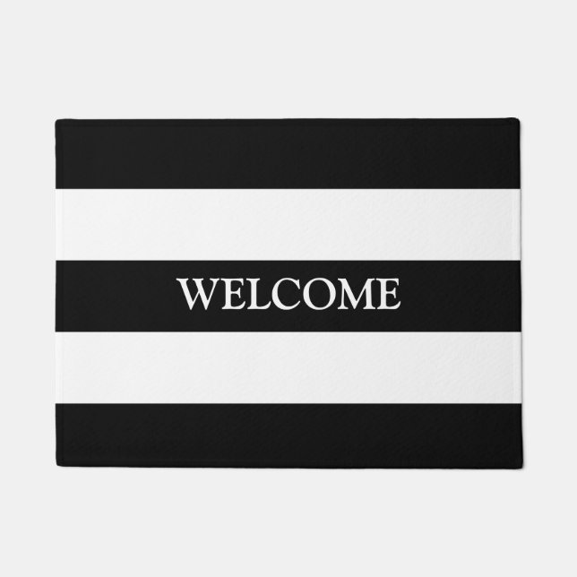 Chic Minimal Black White Lines Stripes Custom    Doormat (Front)