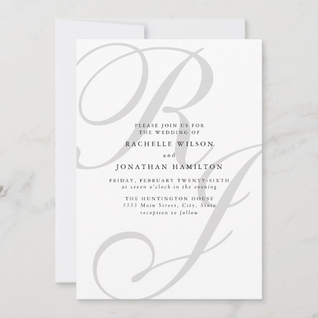 Chic Minimal Black White Monogram Wedding Invitation (Front)