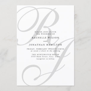 Chic Minimal Black White Monogram Wedding Invitation