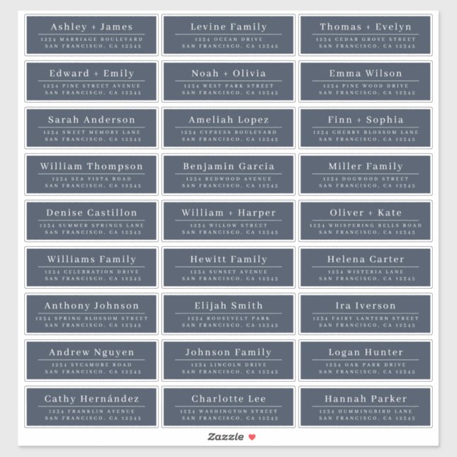 Chic Minimal Blue Wedding Guest Address Labels (Sheet)