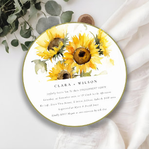 Chic Minimal Boho Watercolor Sunflower Engagement Invitation
