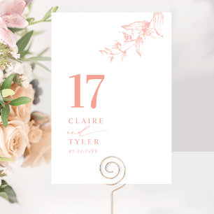 Chic, Minimal Botanical Blush Pink Peach Wedding  Table Number