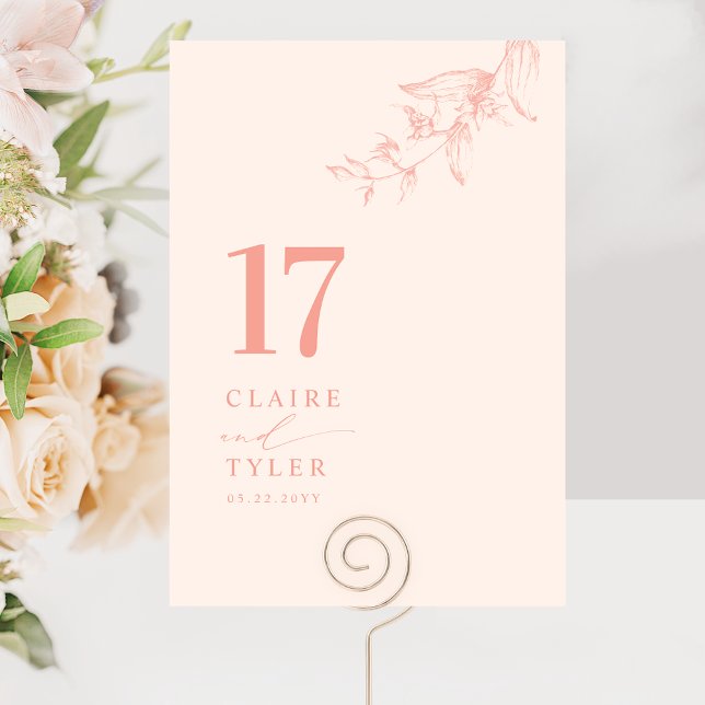 Chic, Minimal Botanical Peach Wedding  Table Number (Creator Uploaded)