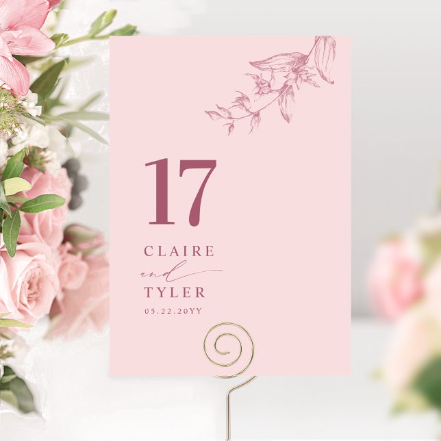 Chic Minimal Botanical Pink, Burgundy Wedding  Table Number (Creator Uploaded)
