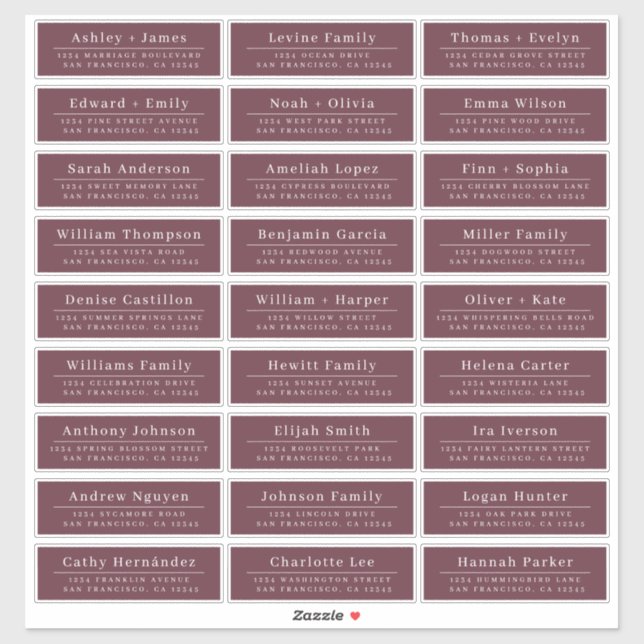 Chic Minimal Burgundy Wedding Guest Address Labels (Sheet)