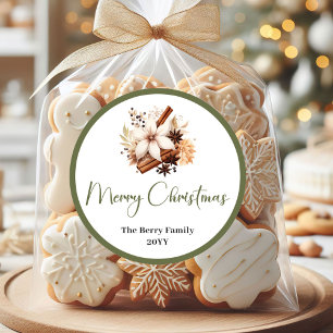 Chic Minimal Christmas Family Name Round Stickers