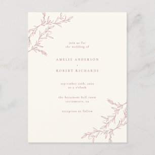 Chic Minimal Cream & Muted Red Foliage Wedding Invitation Postcard