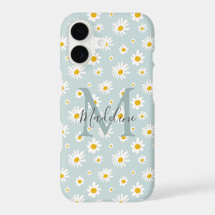 Chic Minimal Daisy Teal Script Monogram