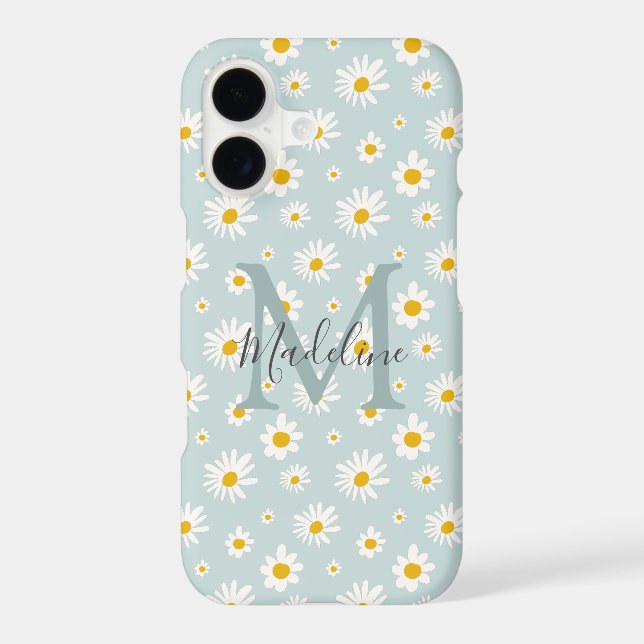Chic Minimal Daisy Teal Script Monogram (Back)