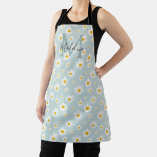 Chic Minimal Daisy Teal Script Monogram Apron