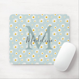 Chic Minimal Daisy Teal Script Monogram Mouse Pad