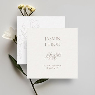Chic Minimal Floral Ivory Square Business Card