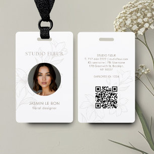Chic Minimal Floral Square Business Card ID Badge